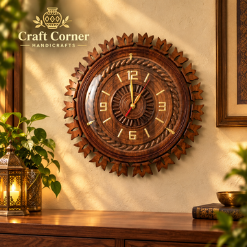18 Inch Leaf Cut Handcrafted Sheesham Wood Wall Clock