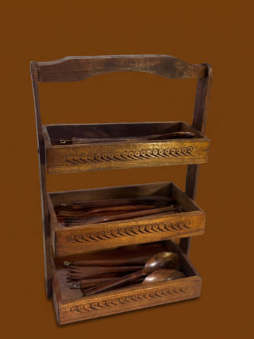 3-tier handcrafted wooden spoon stand