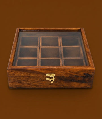 Wooden 9-Compartment Masala Box