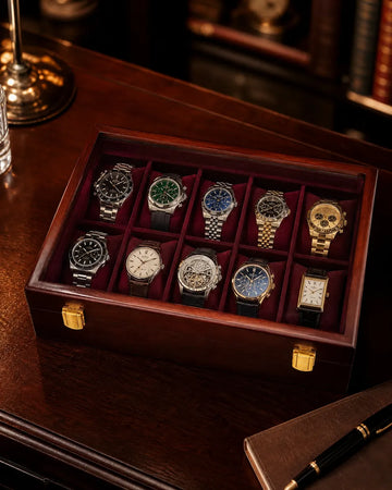 Premium Watch Box for 10 Watches | Glass Top | Dark Brown