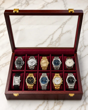 Premium Watch Box for 10 Watches | Glass Top | Dark Brown