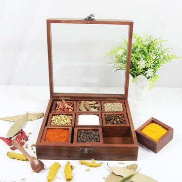 Premium Wooden Masala Box With 6 Jar