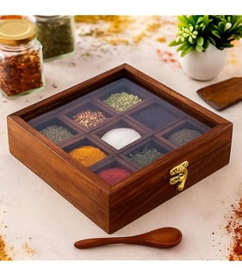 Premium Wooden Masala Box With 6 Jar