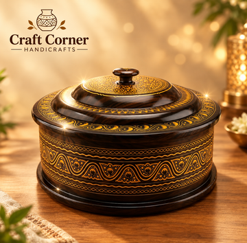 Wooden Hotpot | Traditional Black &amp; Golden Naqshi Art | 12x7